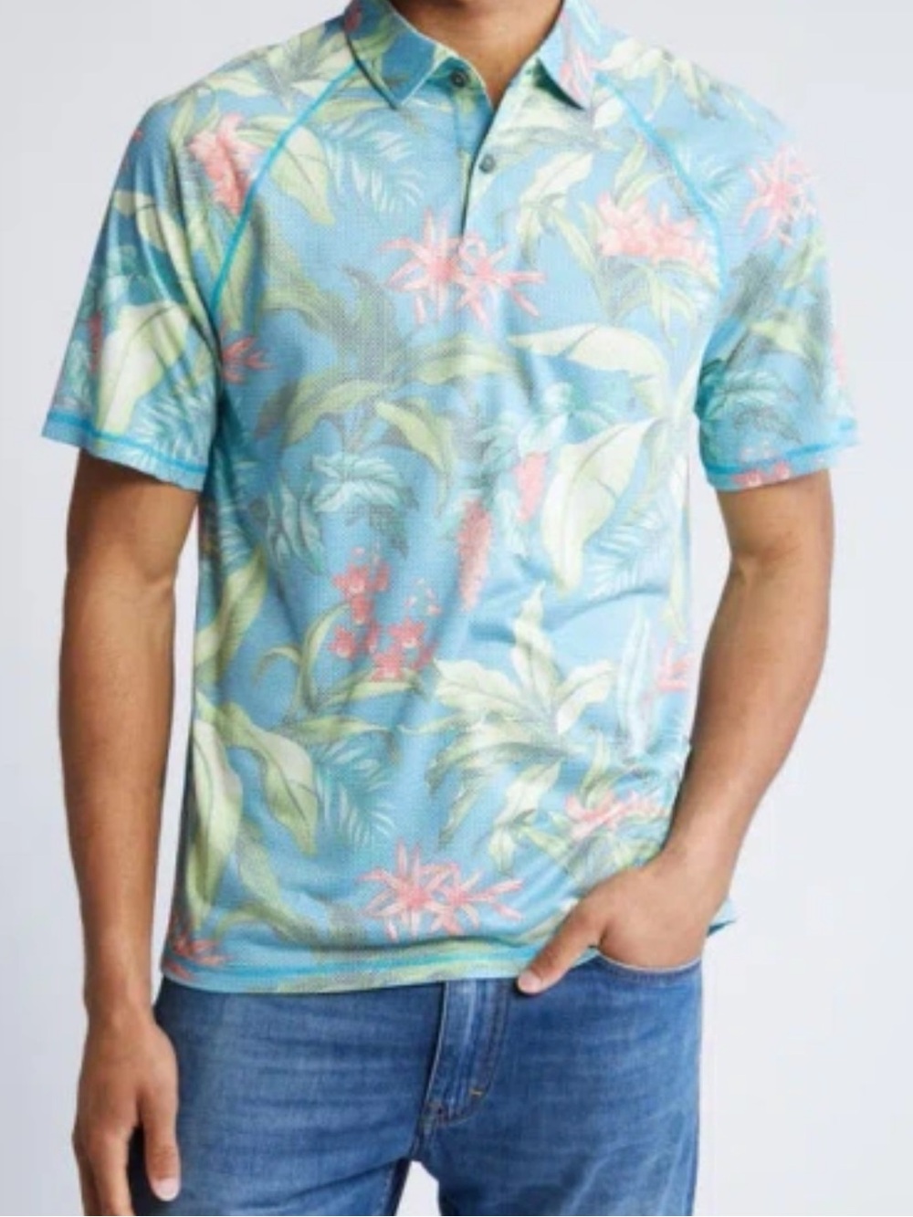 Tommy Bahama Hour Floral Jacquard Polo In Blue Danube Men’s XXL